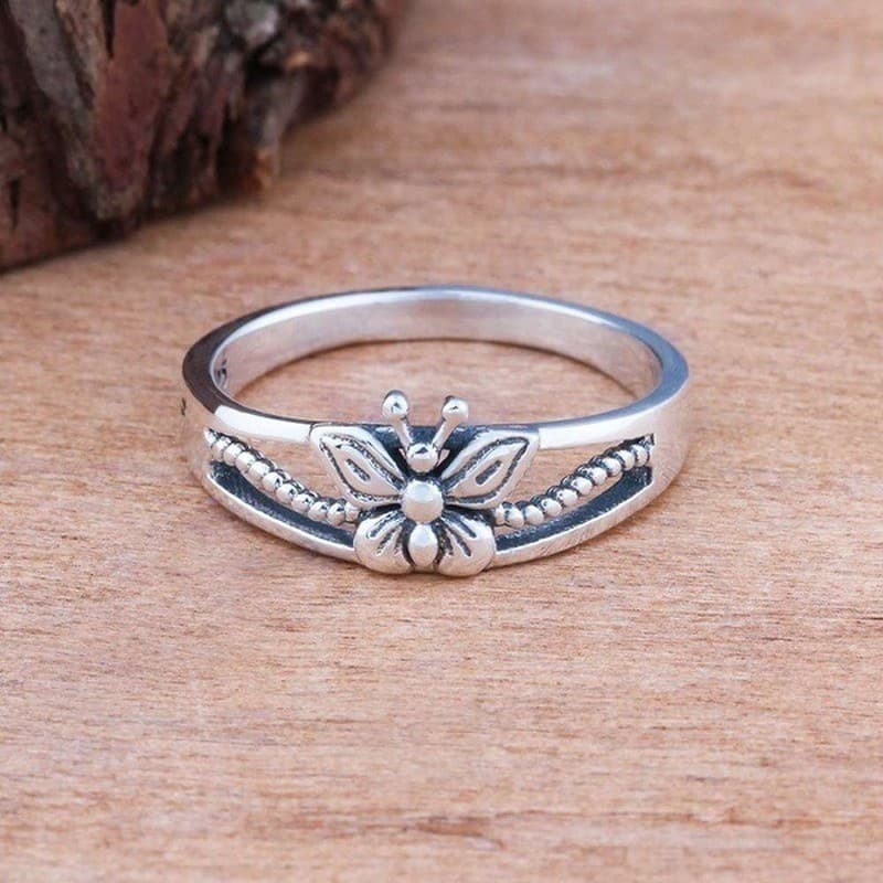 Anel Feminino De Prata 925 Com Forma De Borboleta