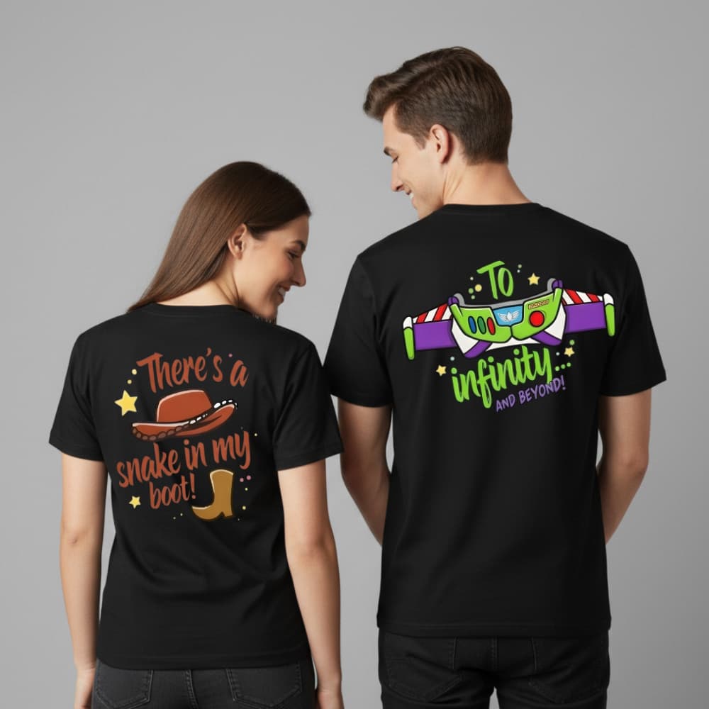 Kit Camiseta Casal Toy Story Woody & Buzz | 100% Algodão Presente Criativo