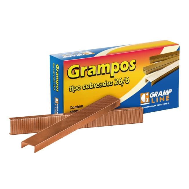 Grampo Tipo Cobreado 26/6  Para Grampeador - 20 Caixas C/ 5000 Unidades Cada