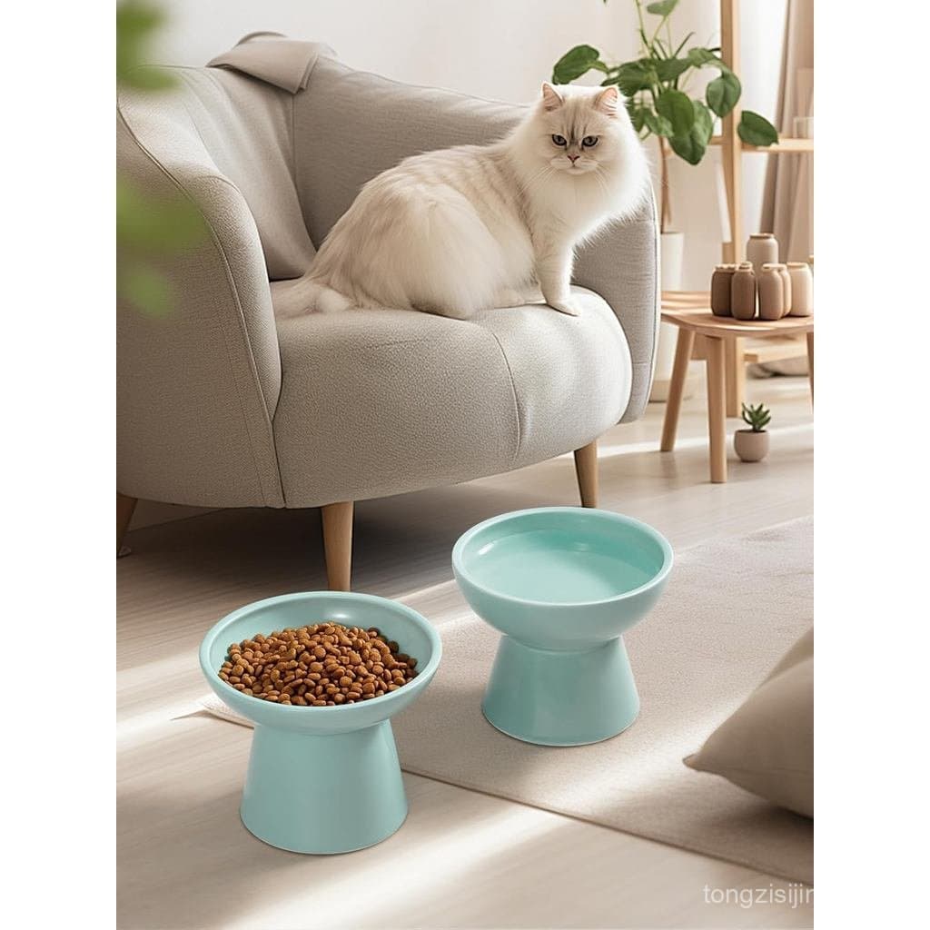 Conjunto de Comedouros e Bebedouros Elevados para Gatos LoeJan, Comedouro de Cerâmica Extra Largo e Elevado, Comedouro A