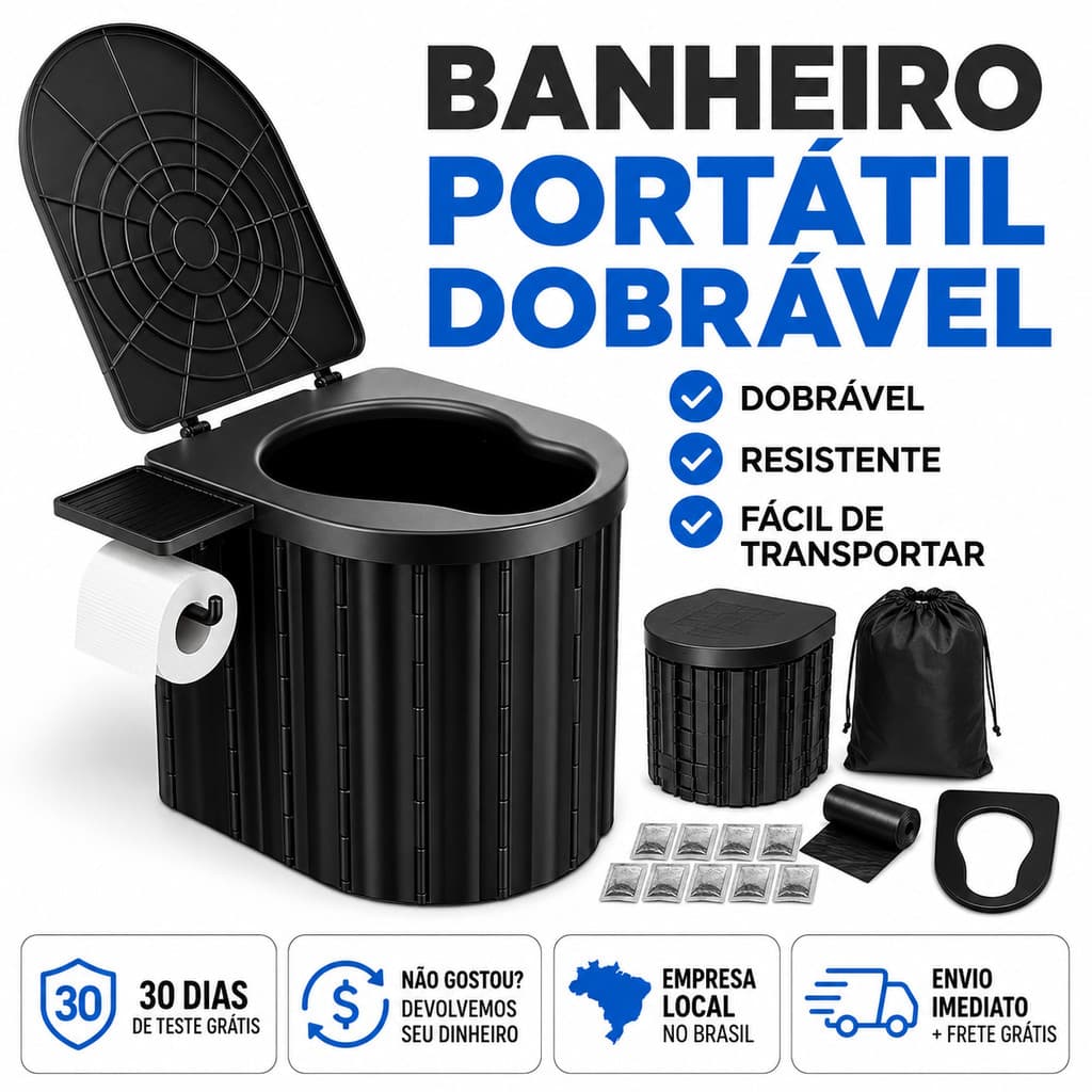 Vaso Sanitário Portátil Dobrável Banheiro para Camping Viagem Carro Pesca com Tampa