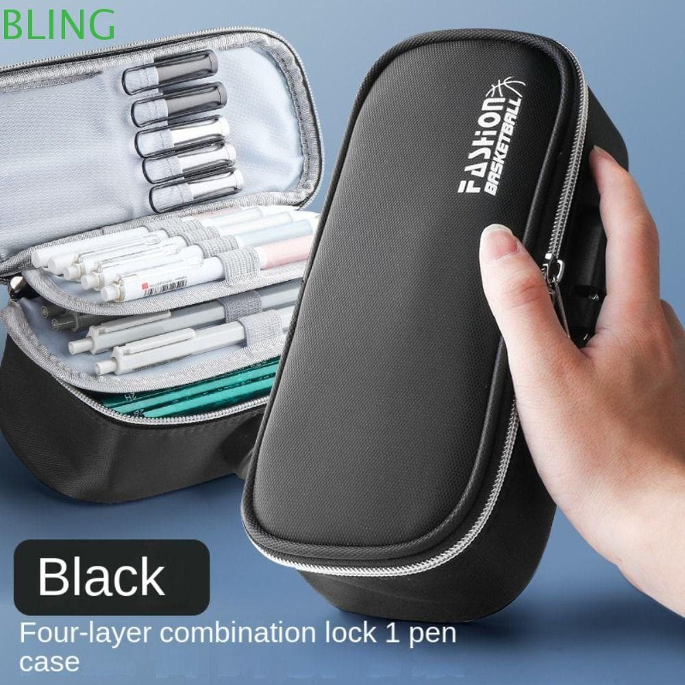 Estojo Com Bloqueio De Senha BLING , Caixa De Lápis Durável Portátil De Grande Capacidade , Suporte Para Caneta De Cor S