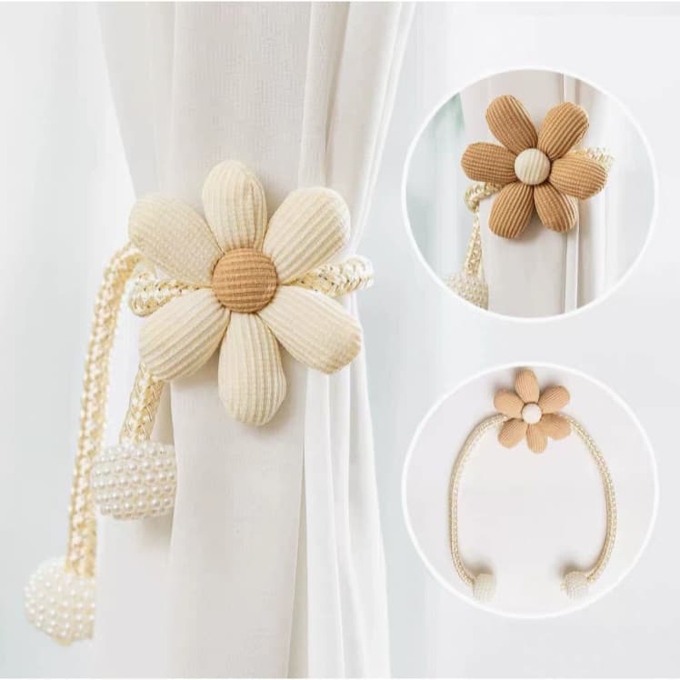 2 peças de clipes de cortina com flores de pérola, acessórios para pendurar cortinas no quarto infantil, decoração de ca