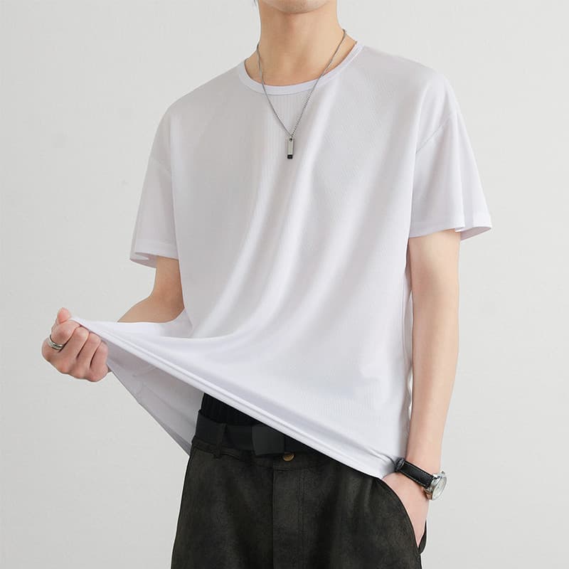 Camiseta masculina de manga curta de seda gelada verão solta corrida Fitness respirável absorvente de suor cor sólida es