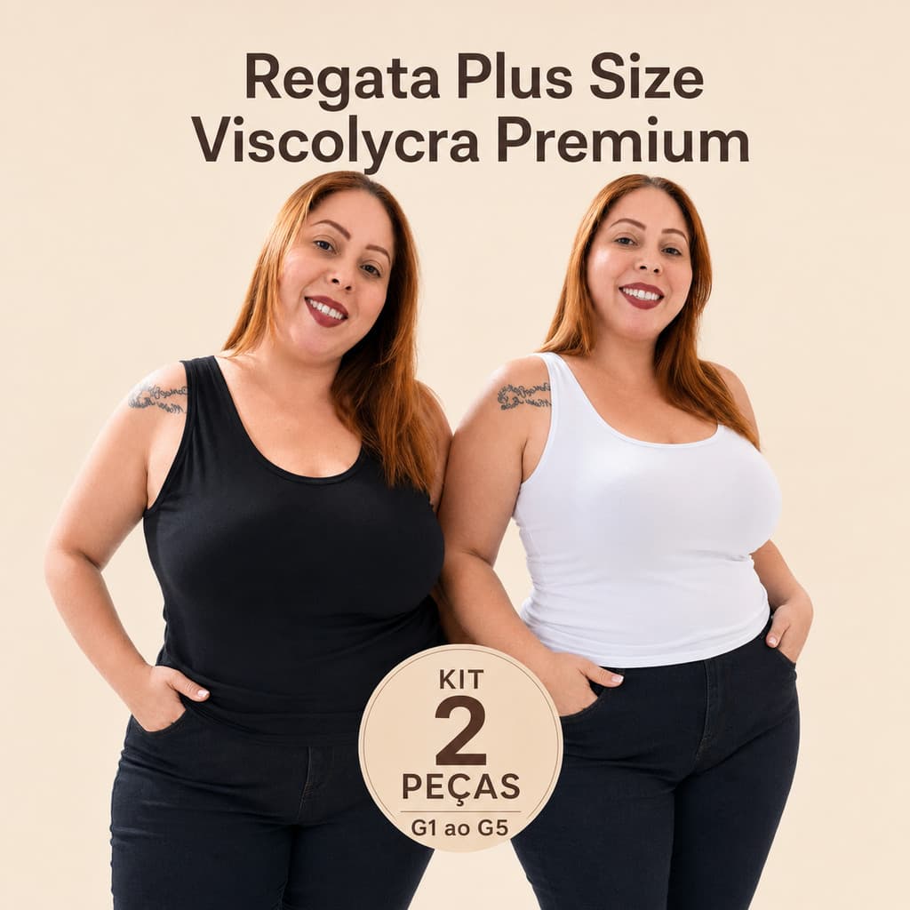 Kit 2 Regatas Plus Size Femininas Basicas Alça Larga Viscolycra Premium