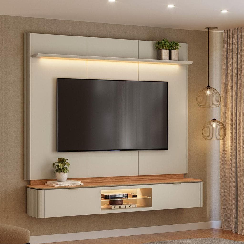 Painel Home TV Ferrara 166cm Canela Off White Fosco Para Sala