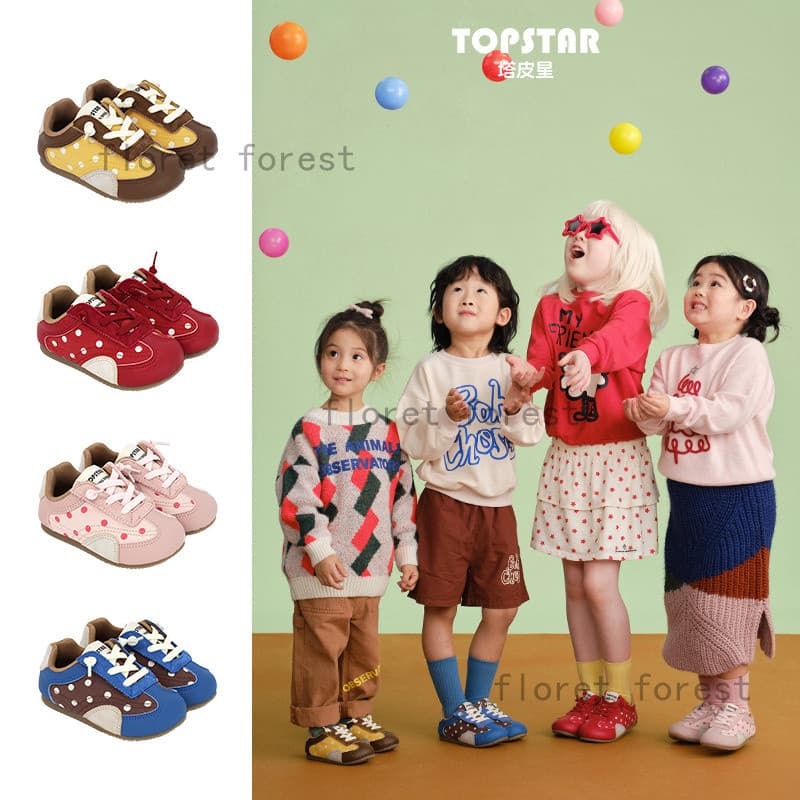 Topstar2026 outono novas meninas tênis de bolinhas sapatos de jardim de infância Velcro 3 sapatos de bebê 6086