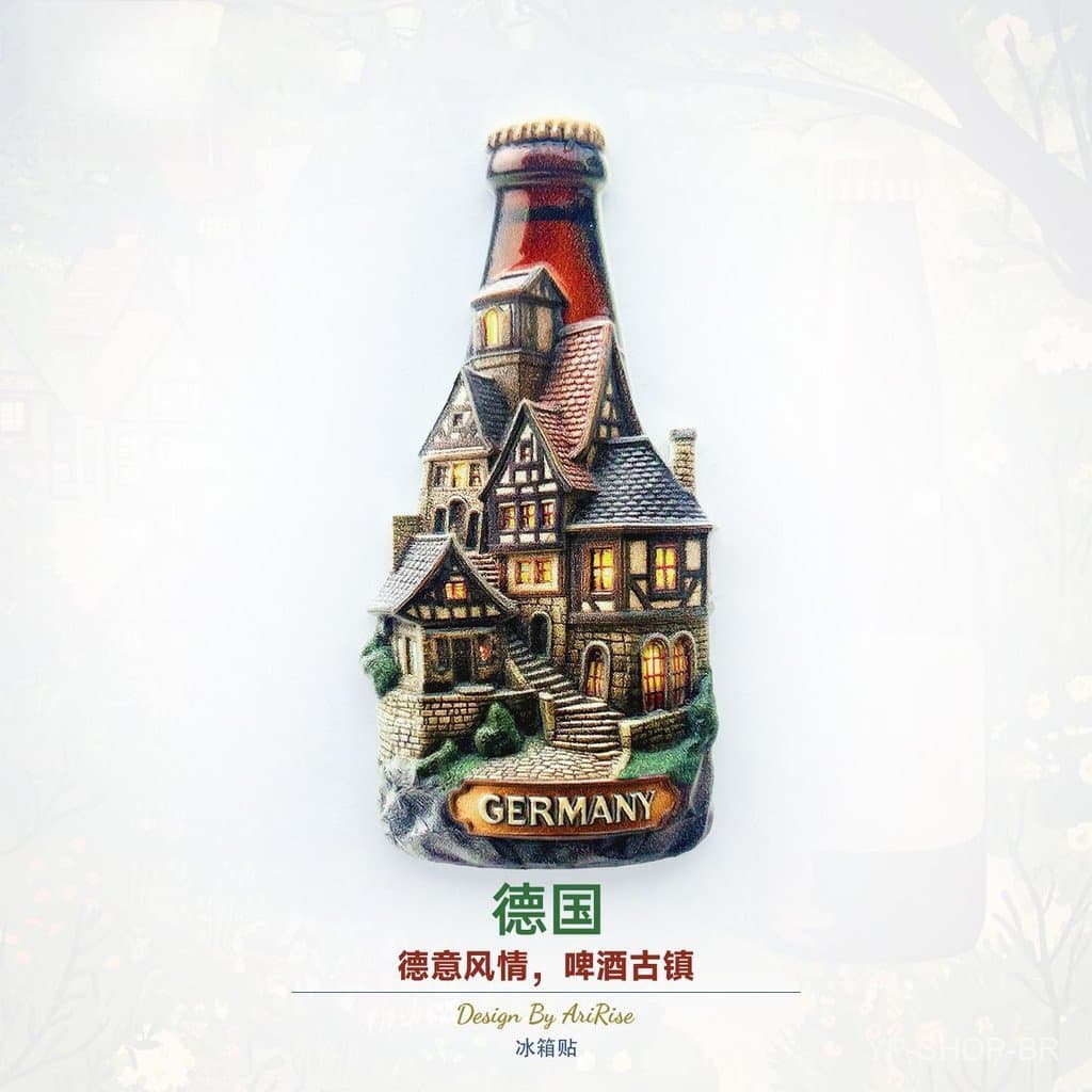 Ímã de Geladeira Garrafa de Vinho Alemã Decoração de Casa e Pub Adesivo Magnético 3D Paisagem em Miniatura Lembrança de