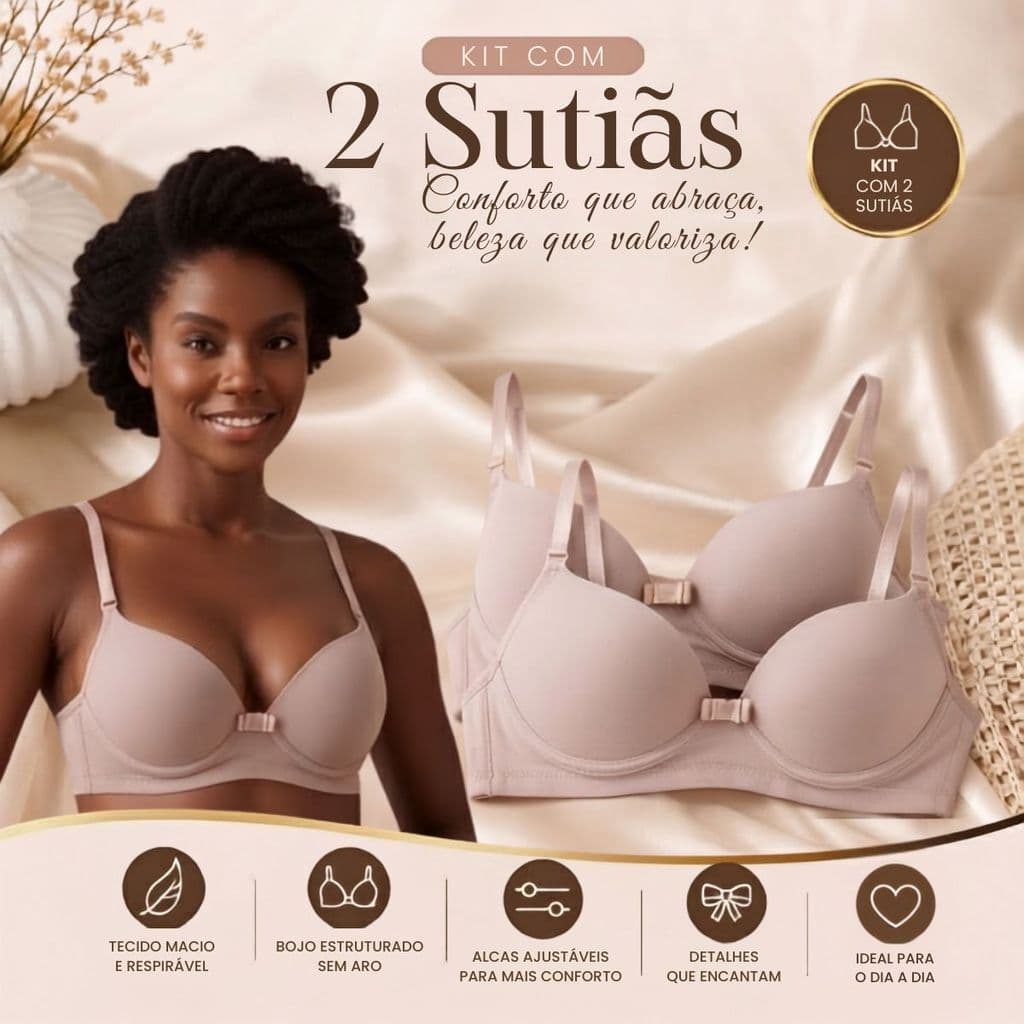 Kit De 2 Sutiãs Femininos Confortáveis Qualidade Premium P ao GG | Uso Diário | Básicos