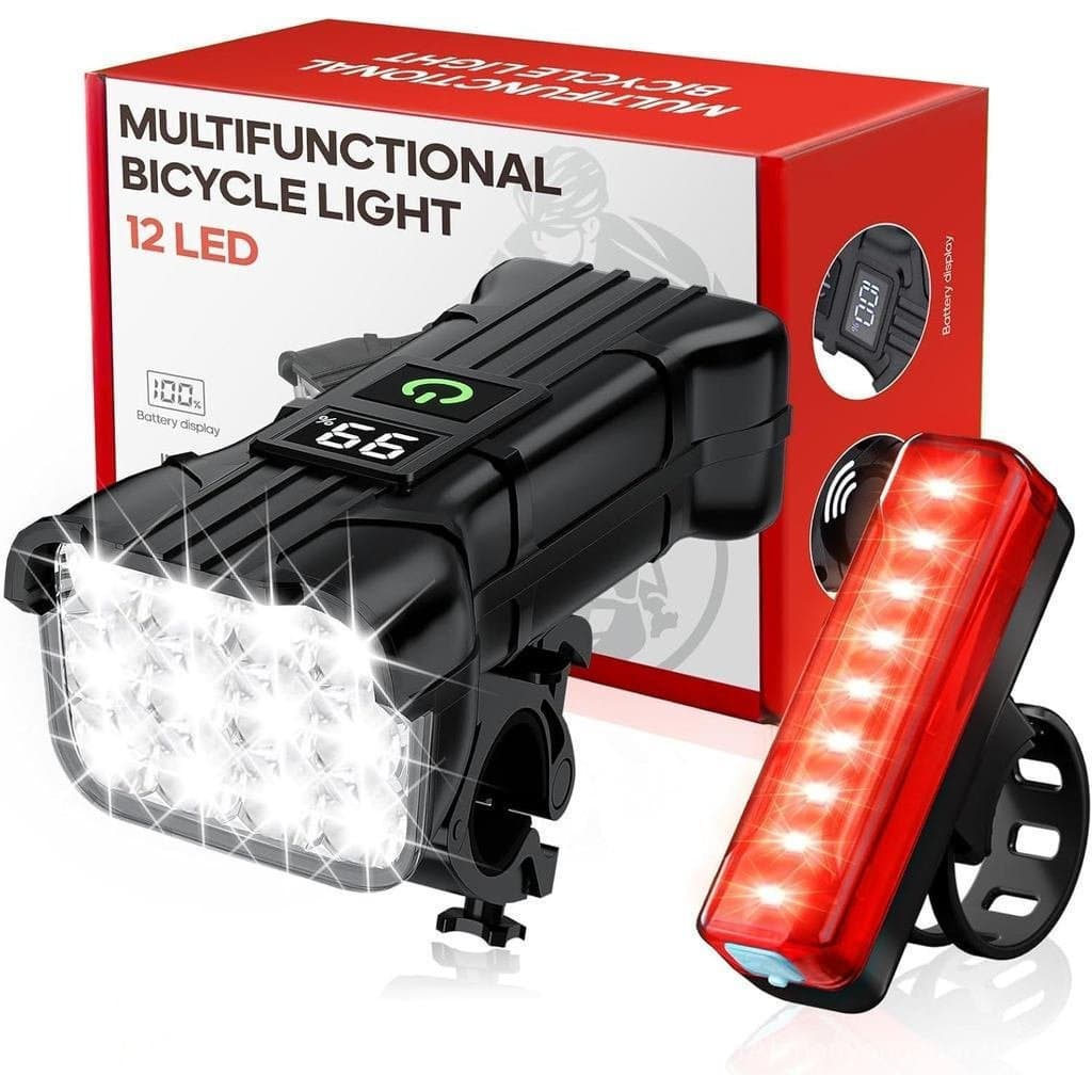 12 luzes LED para bicicleta, adequadas para pedalar à noite, luz frontal ultra-brilhante, bateria com duração de até 7 h