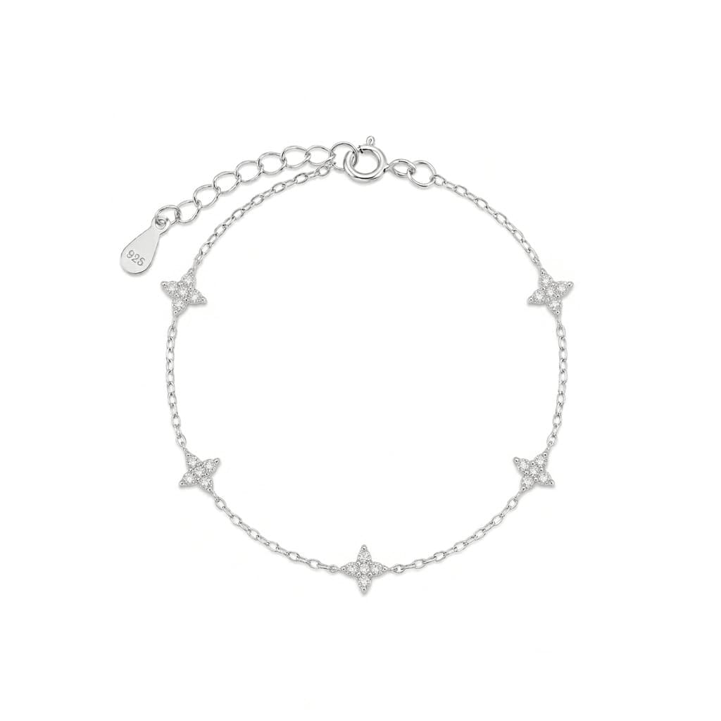 Pulseira Flores Cristais Prata 925