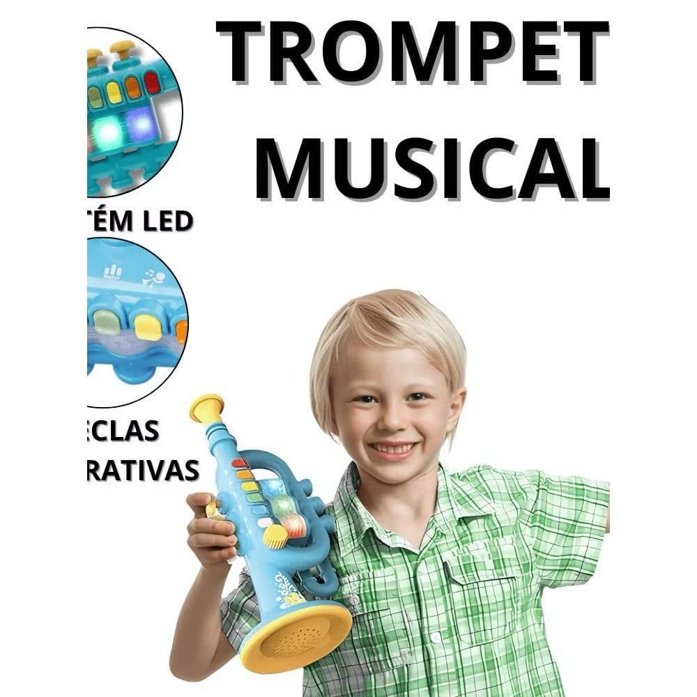 Trompete Musical Brinquedo Infantil Musical Sundance Instrumento Musical com Led e Sons Trompete Infantil Luz e Som