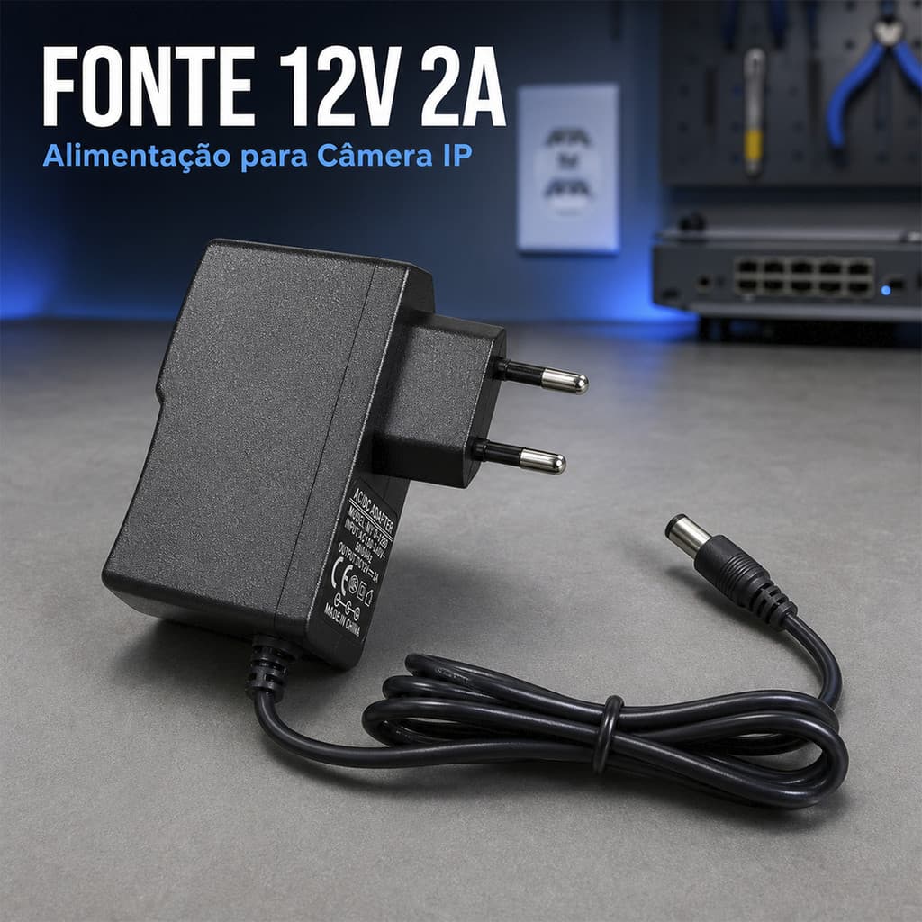 Fonte de Alimentação 12V 2A Para Câmera de Segurança Jortan IP Wifi Com Conector DC 50-60Hz