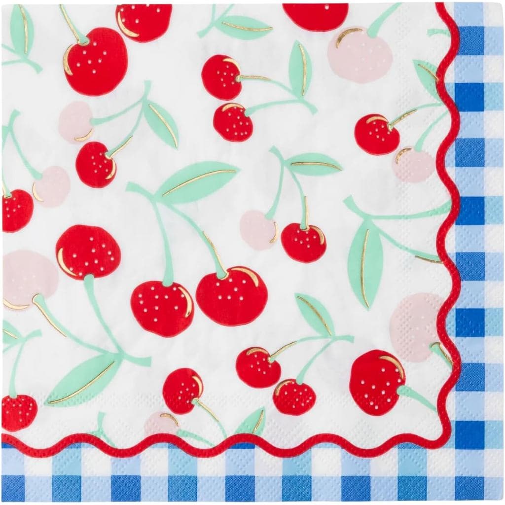 Bonjourfêtecherrypieginghamgrandepapelnapkins | Premium3-Plyfestasuprimentos Cherry & Blueginghamdesignpara4 De Julho ,