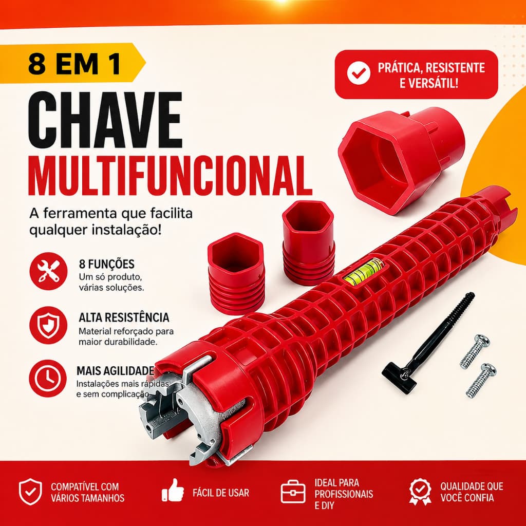 8 em 1 Chave Multifuncional Modus - Apta para Cano, Pia e Filtro de Torneira