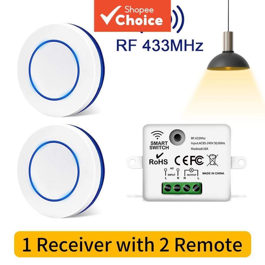 Interruptor Inteligente Axus AC 85-240V RF433MHz De Parede Sem Fio E Kit Receptor De Relé Para Controle De Lâmpada LED