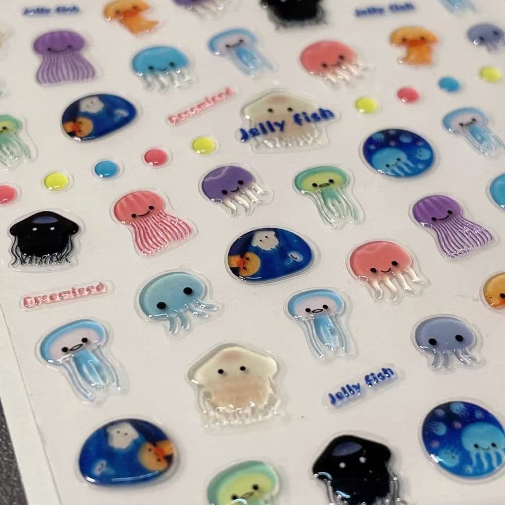 [Estoque pronto] Adesivo de manicure colorido água-viva oceano fofo manicure gelatina ins novo estilo adesivo de unha WJ