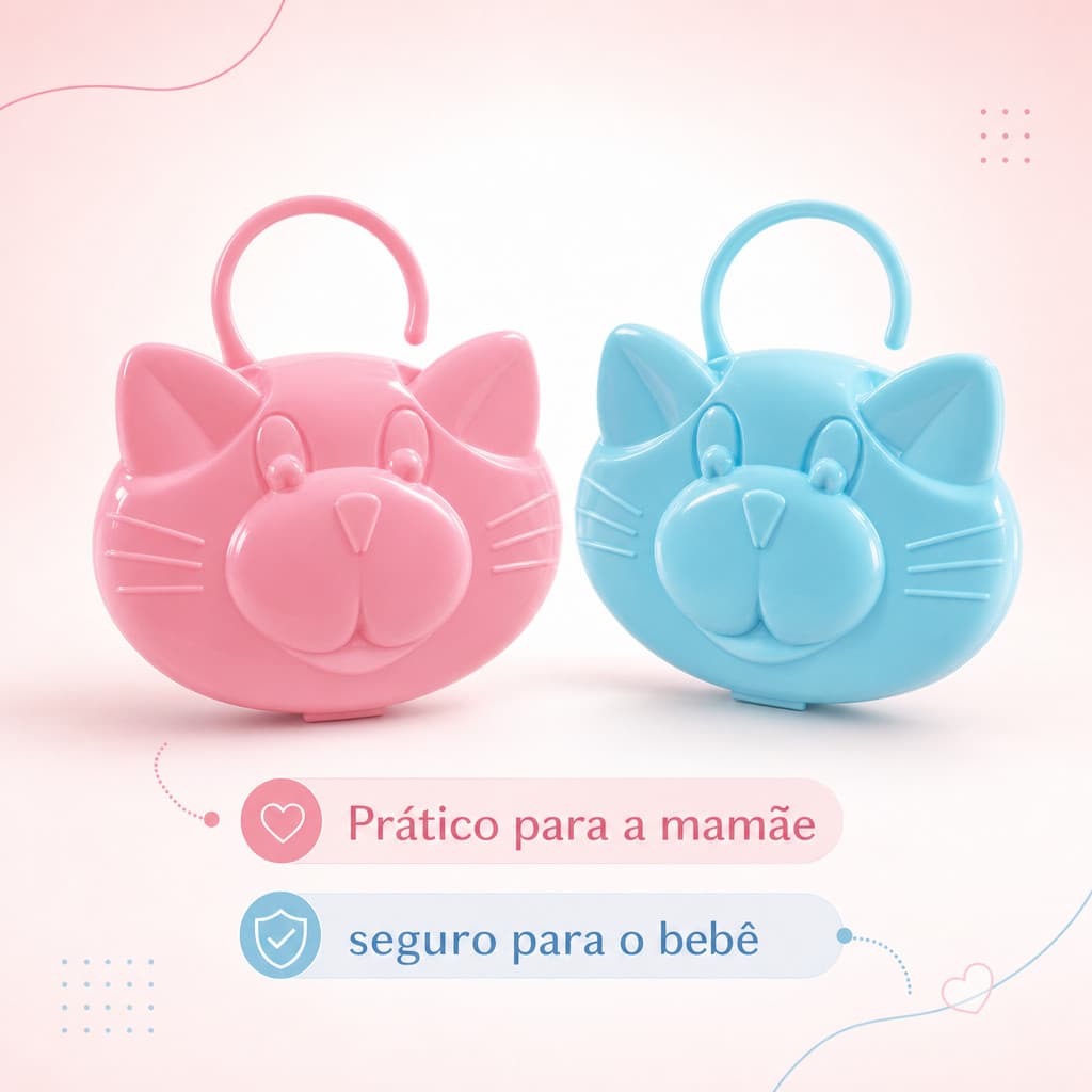 Porta Chupeta Infantil Bebê Menino Menina Gatinho