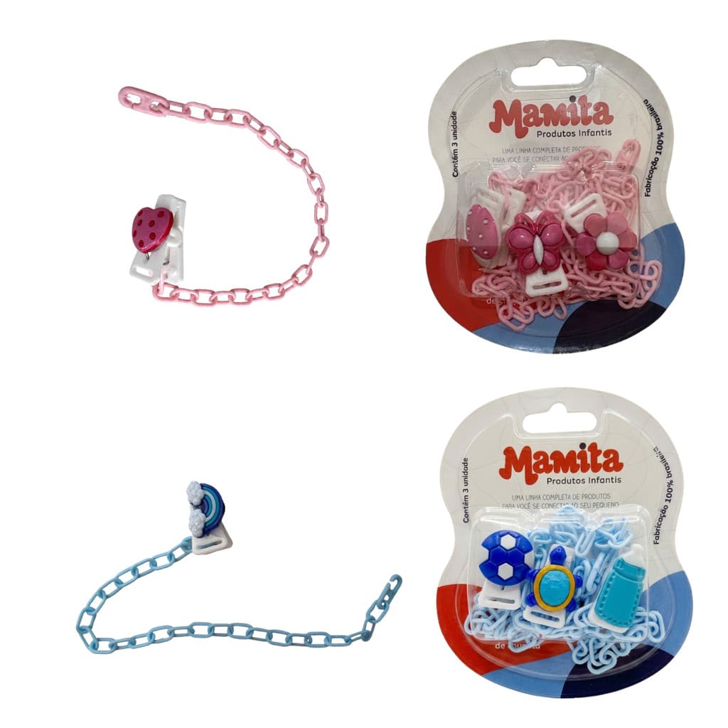 Kit Prendedor de Chupeta Correntinha Infantil Bebê Menino Menina