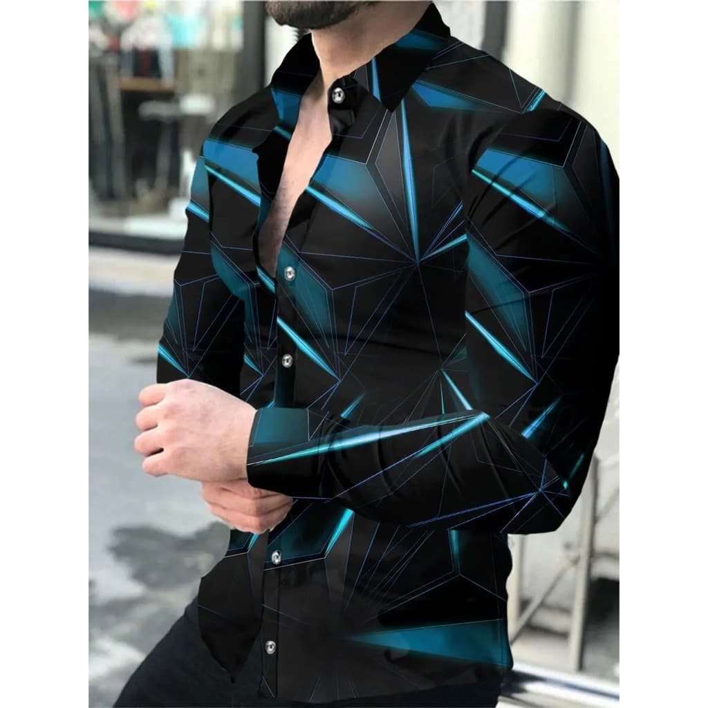 Camisa Masculina de Verão Manga Longa S-4XL Moda Estampa 3D HD com Lapela Cardigã de Botão Único Estilo Havaiano Casual