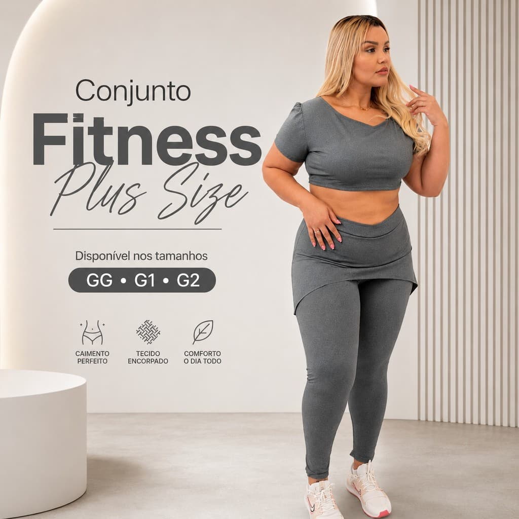 Conjunto Fitness Plus Size Feminino Cintura Alta Cropped Manga Curta Academia Treino Casual GG G1 G2