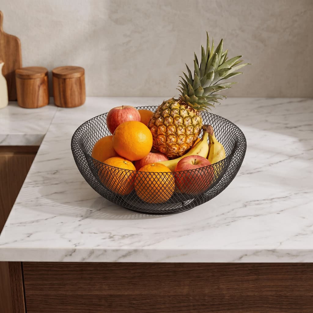 Fruteira de Mesa Aramado Cesto de Frutas Cozinha de Metal Luxo desing Moderno Preto