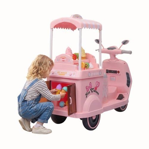 Motocicleta Infantil Eletrica 12v Tema Sorveteria Rosa Veiculo Bateria Criança