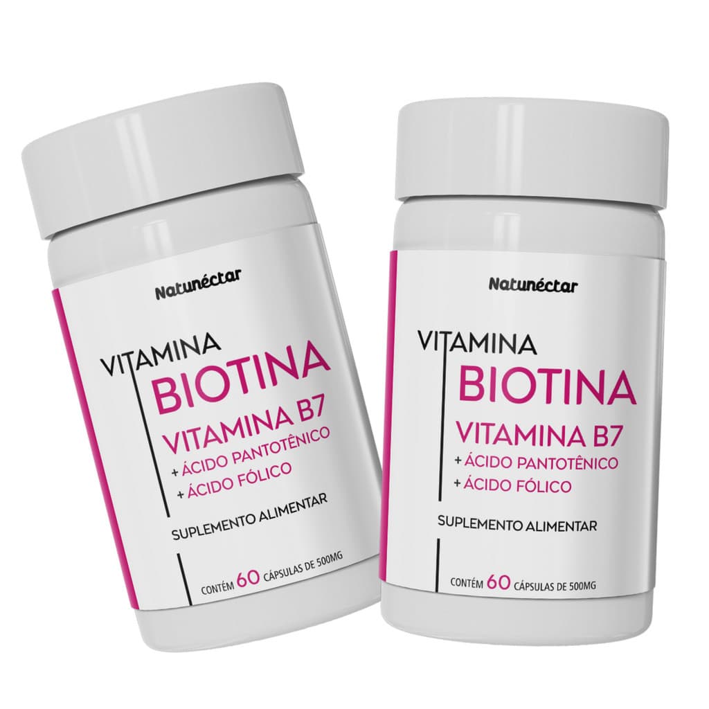 Kit 2 Potes Suplemento Biotina 100% Puro Natural - Natunectar 120 Caps Original Saude Cabelo e Pele