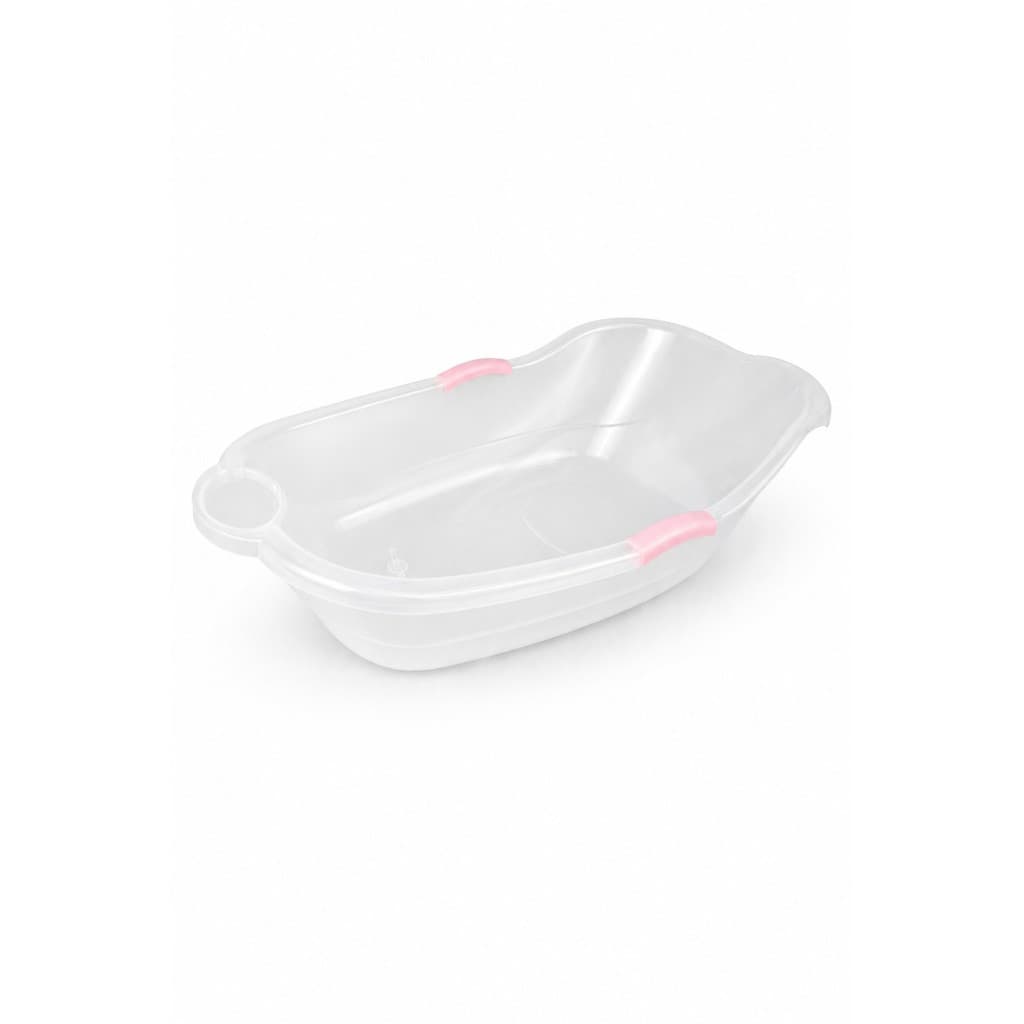 Banheira Bebê 20L Translúcida com Válvula alça Rosa Micromax