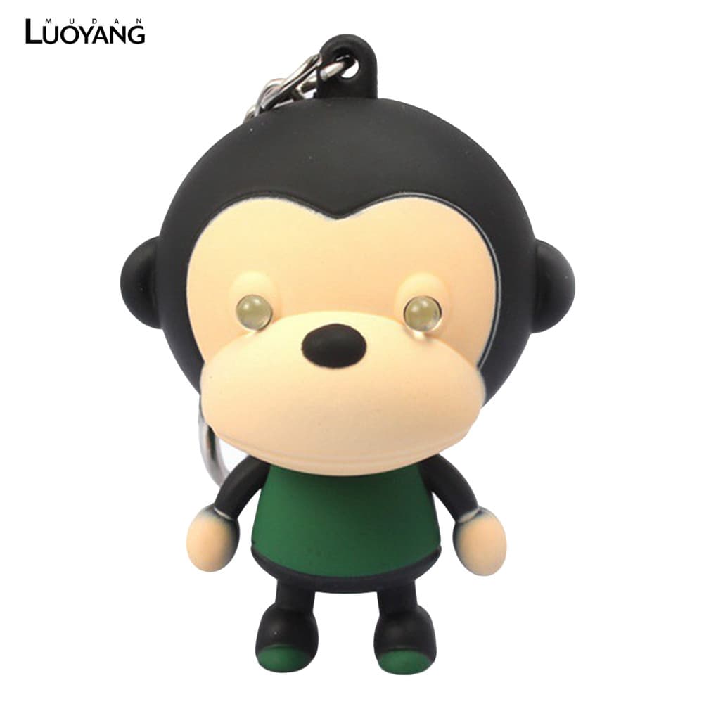 Iluminação LED De Animal De Macaco De Desenho Animado Fofo Com Pingente De Chaveiro De Som