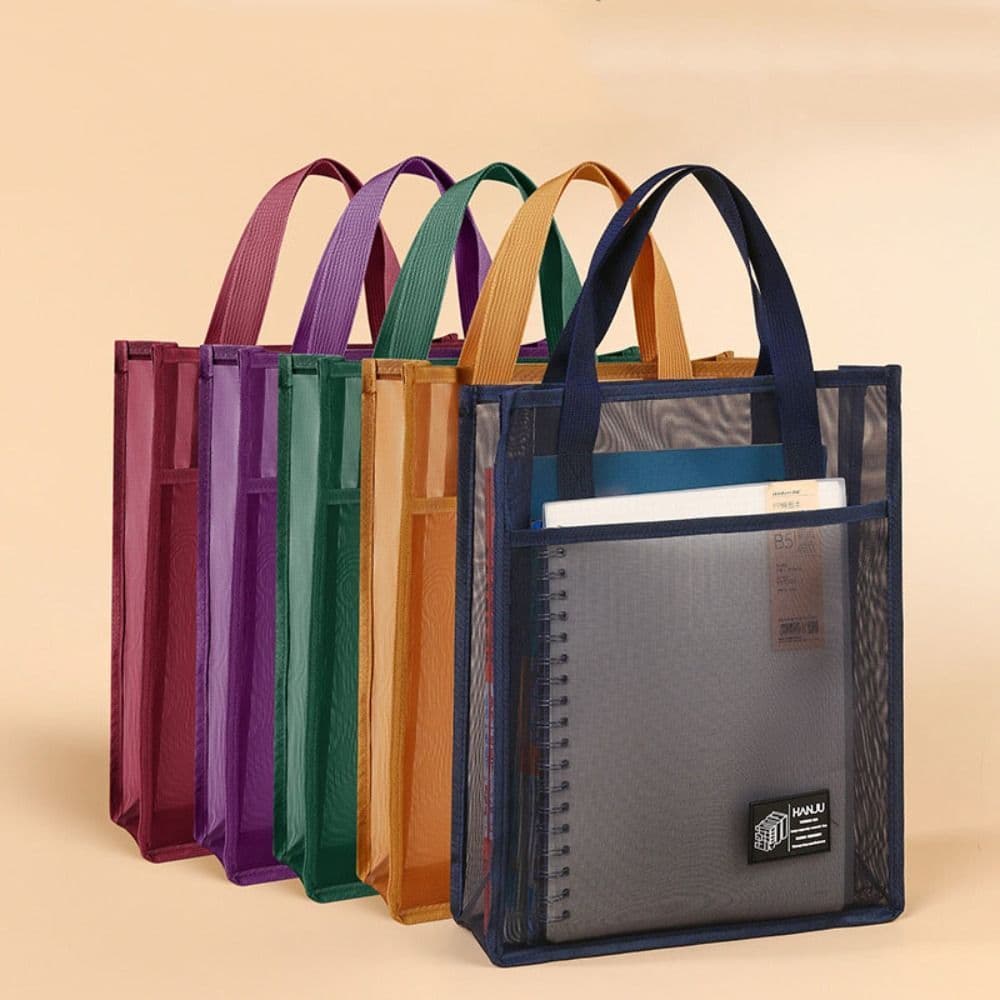 Bolsas de Mão de Malha em Cor Sólida, Casuais, Reutilizáveis, Leves, para Estudantes, Bolsa de Ombro para Livros, Materi