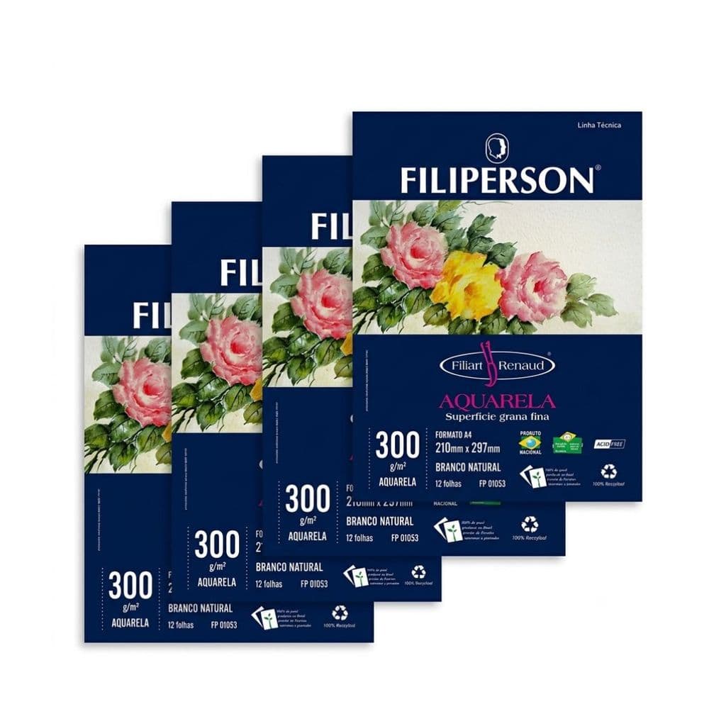 Papel Aquarela A4 300g Bloco Com 12 Folhas 4und Filiperson