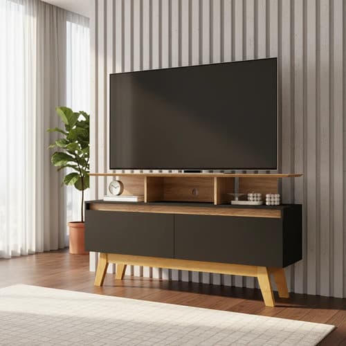 Rack Para Tv Até 50 2 Portas Pés Madeira Rubi Preto Cinamomo