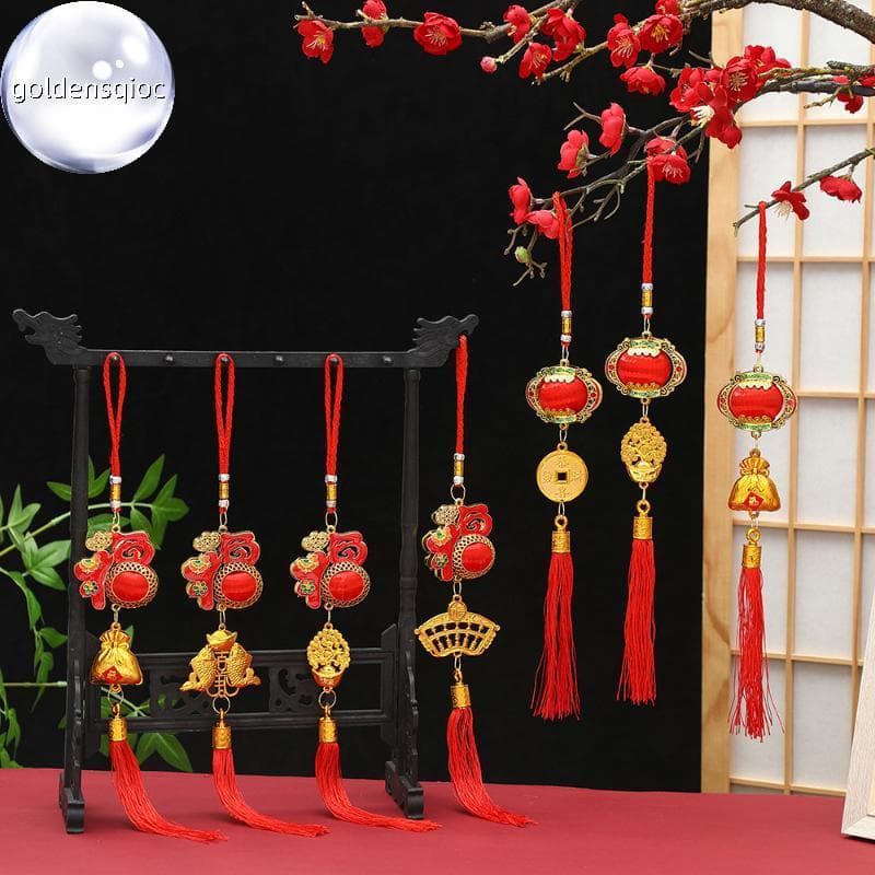 Ouro 1 Pçs Festival De Primavera Pendurado Ornamento Vermelho sel Dourado Luy Charme Leve Pequena Decoração Para Bapa Pi