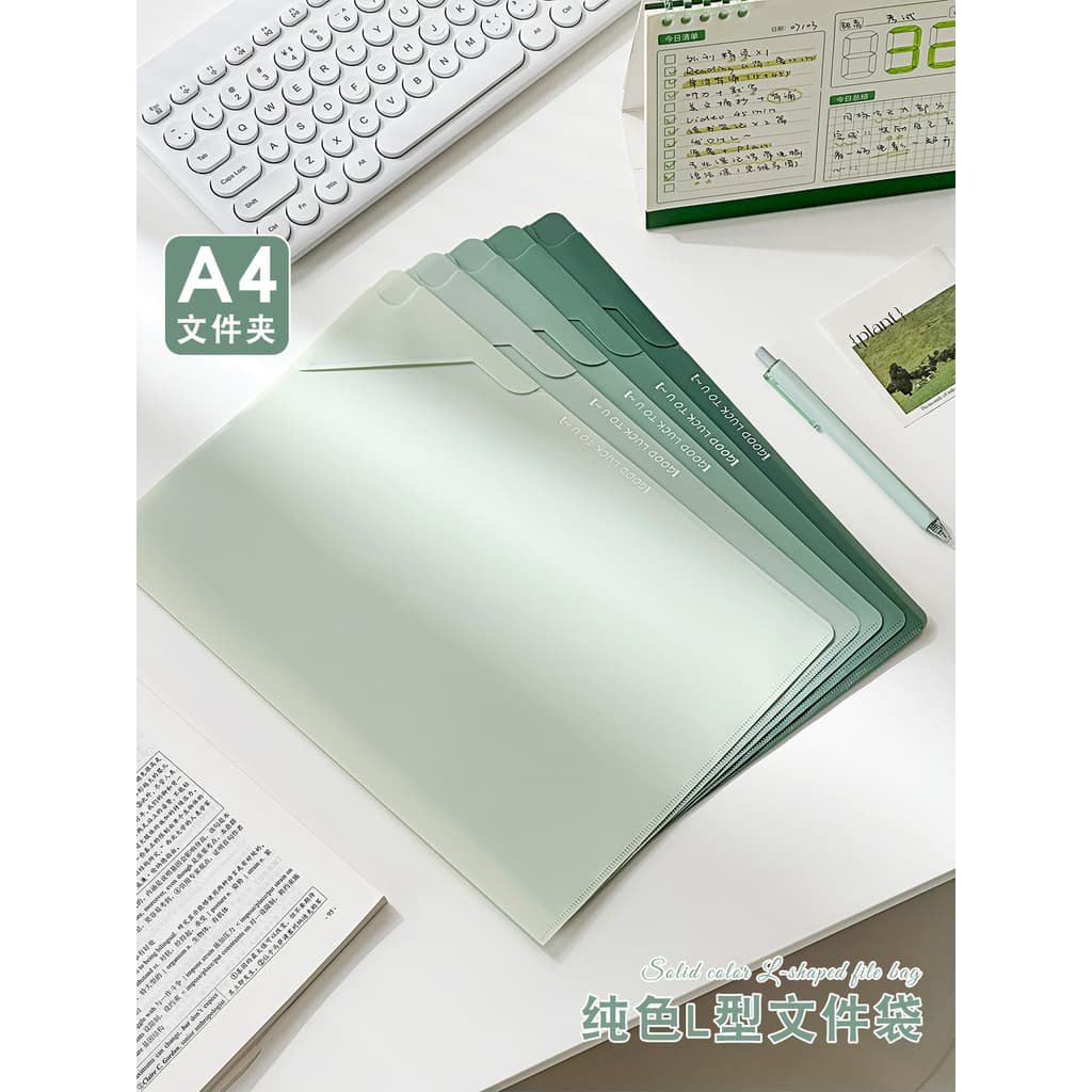 Pasta gradiente A4, saco de armazenamento de papel de teste, pasta de armazenamento transparente em forma de L, estudant