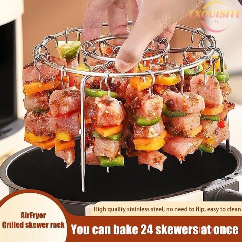 Fritadeira Vertical de Aço Inoxidável com Grelha Removível, Suporte para Espetos de Churrasco com 24 Agulhas C QUBO