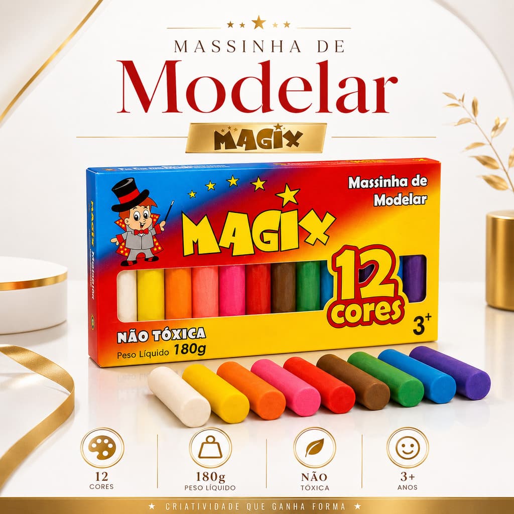 Kit 3 Caixas de Massinha de Modelar 12 Cores 130g