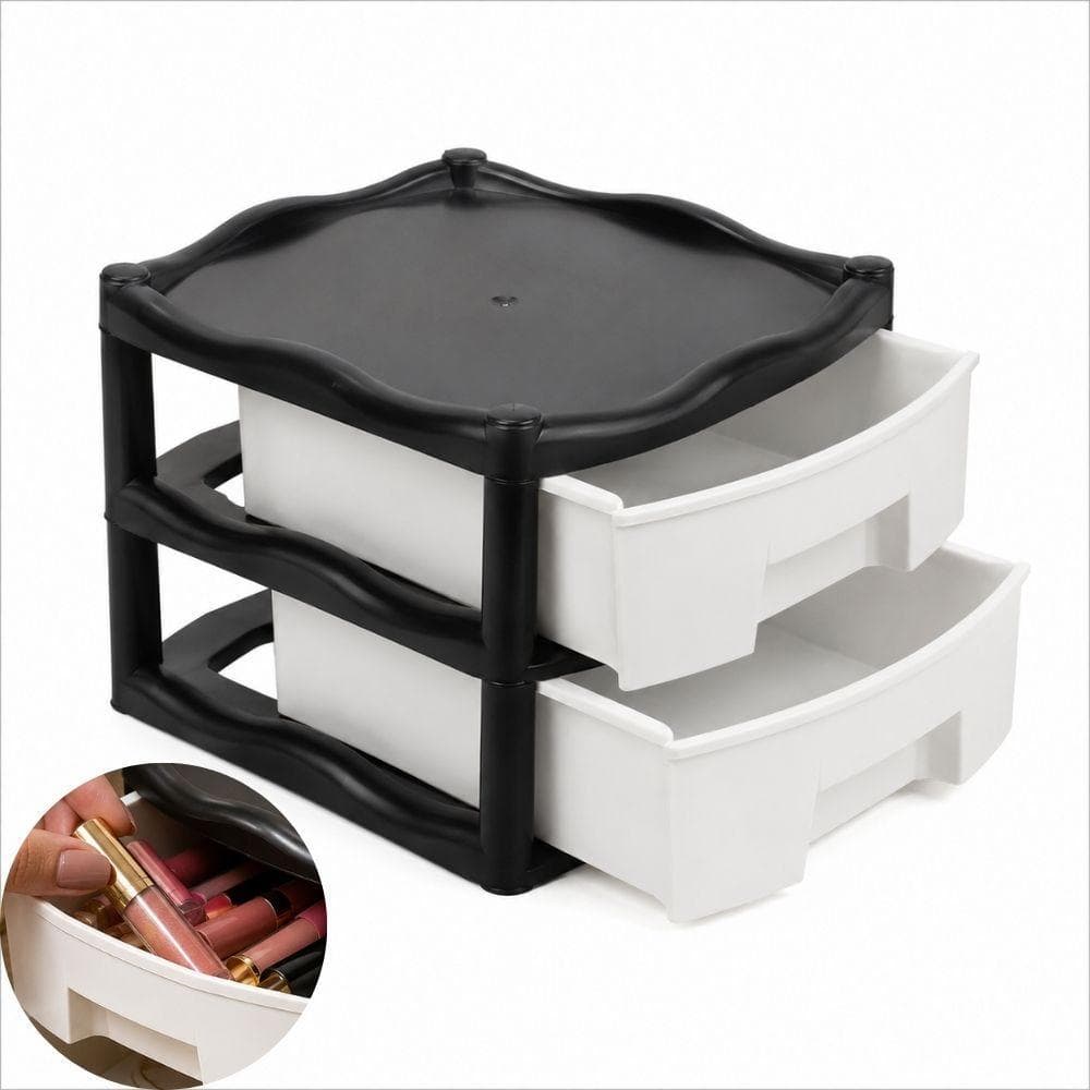 GAVETEIRO DE MESA 2 GAVETAS EMPILHÁVEL ORGANIZADOR PLÁSTICO MULTIUSO PARA DOCUMENTOS OBJETOS E ACESSÓRIOS ESCRITÓRIO COS