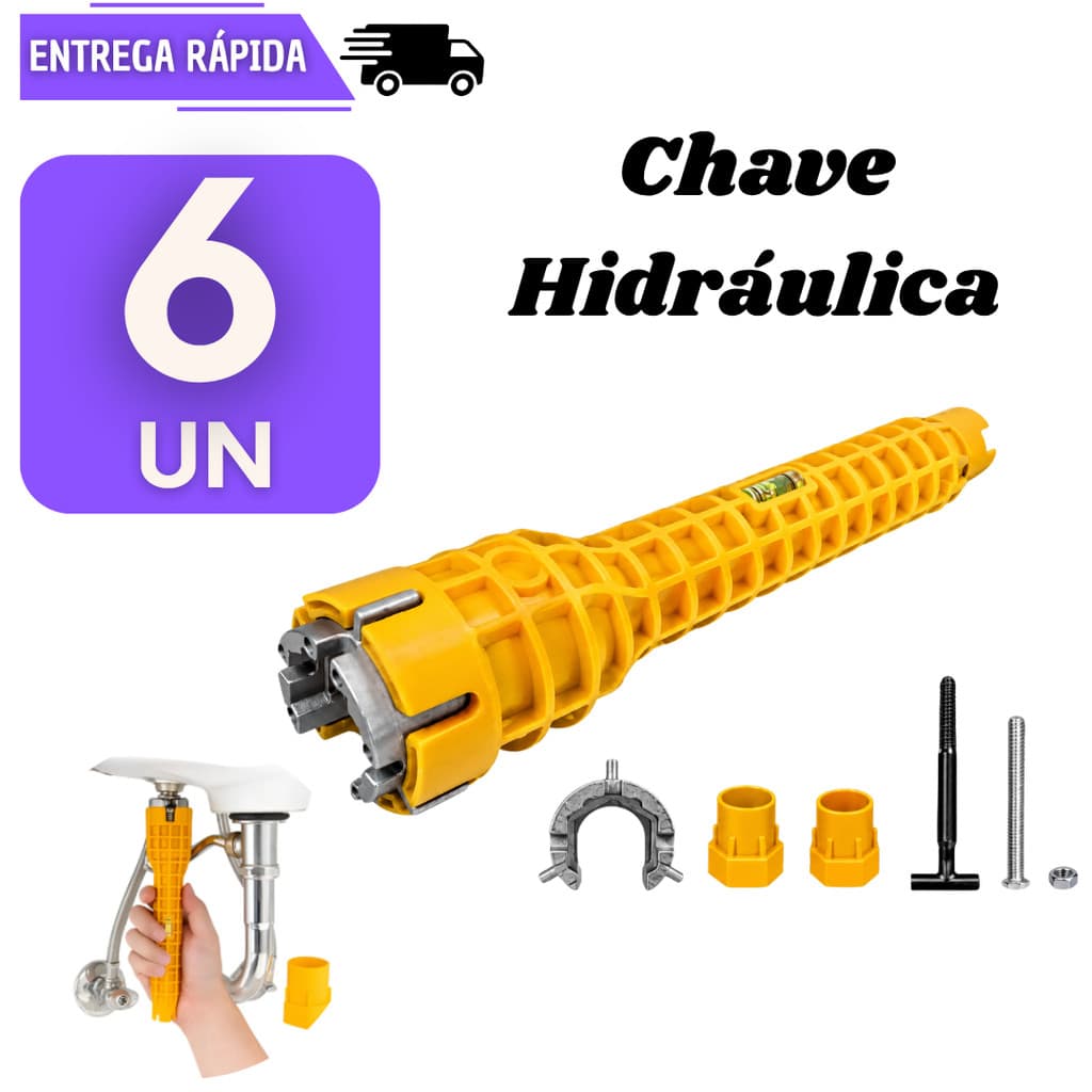 Jogo 6 Chave Hidráulica 8 em 1 Multifuncional Para Apertar Cano Torneira Pia Registro Sifão Encanador Grifo Ferramenta