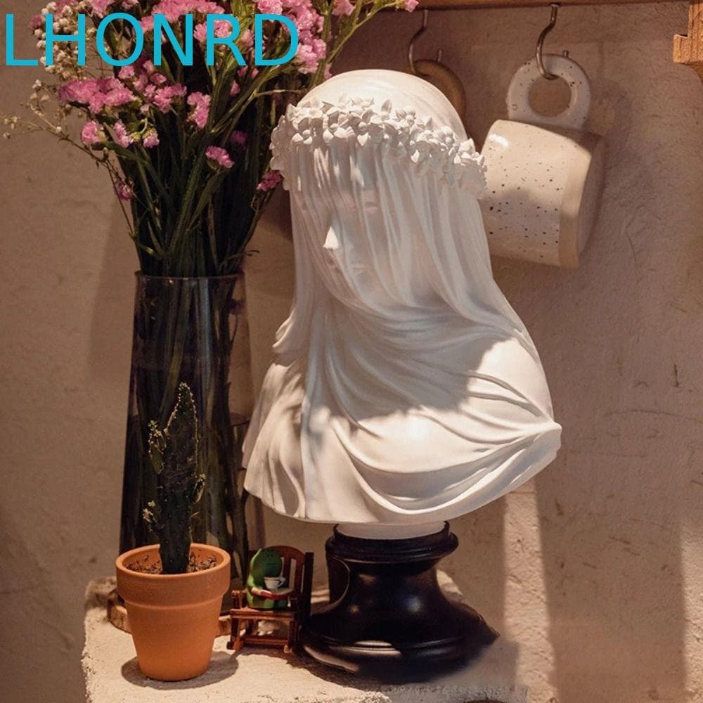 LHONRD Busto De Donzela Com Véu , Estátua De Resina Branca , Decoração De Casa , Luxo Nórdico Deusa Vintage ,