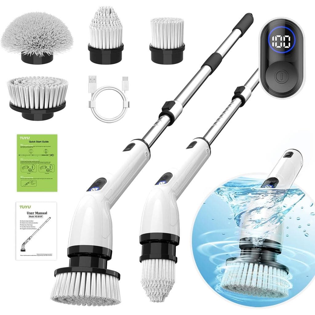 Escova Elétrica Rotativa TUYU, Escova de Limpeza para Banheiro à Prova d'Água IPX7 com Display LCD, Cabo Extensor Ajustá