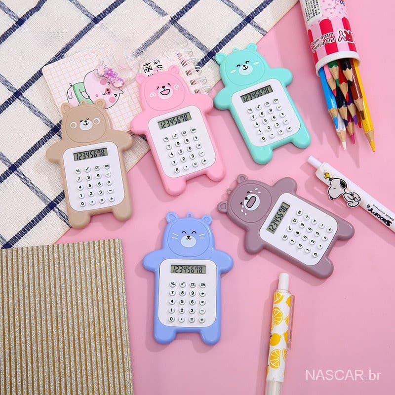 Mini calculadora, design de urso de desenho animado fofo, uma pequena calculadora portátil adequada para estudantes.