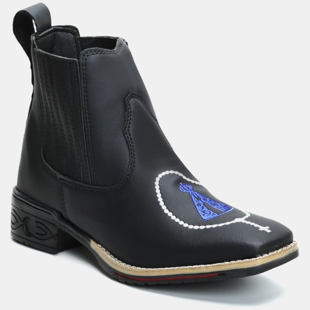 Botina Bota Country Texana Feminina Bico Quadrado Bordado Preta Azul Girl