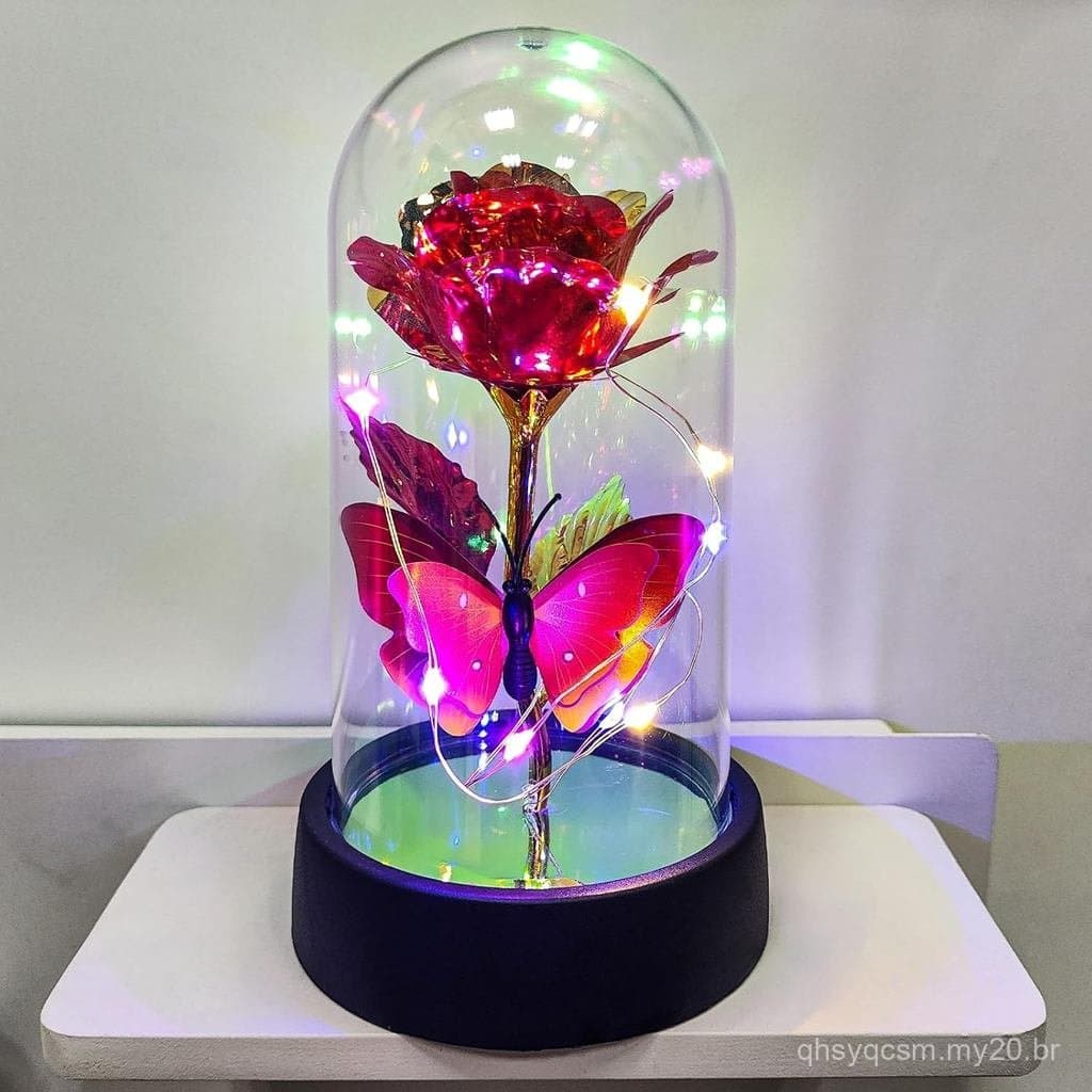 Rosa de Vidro em Cúpula de Vidro, Flor Iluminada, Rosas Eternas - Presentes de Dia dos Namorados para Ela, Presente de R