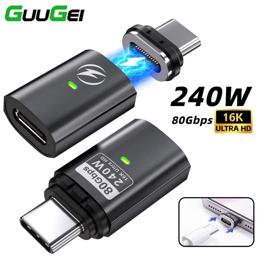 Guugei 240W USB C Conversor De Carregamento Rápido Adaptador Magnético Tipo Sem Plugue Conector De Dados De 80 Gbps