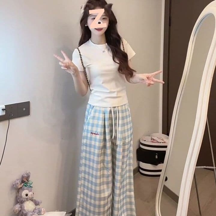 Verão novo estilo salgado doce estilo usar estilo coreano fino ajuste quente menina de manga curta topo All-Match cintur