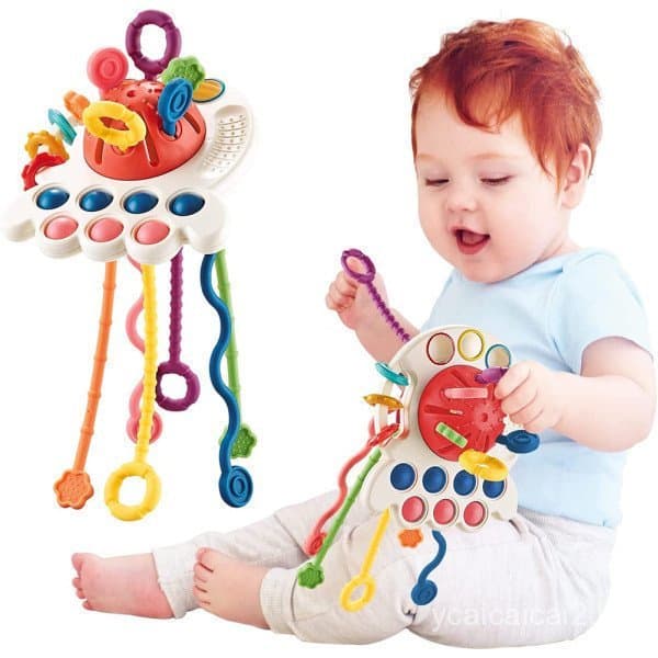 Brinquedo de puxar com corda de polvo MIE, adequado para bebês de 0a3 anos, brinquedos sensoriais para crianças pequenas
