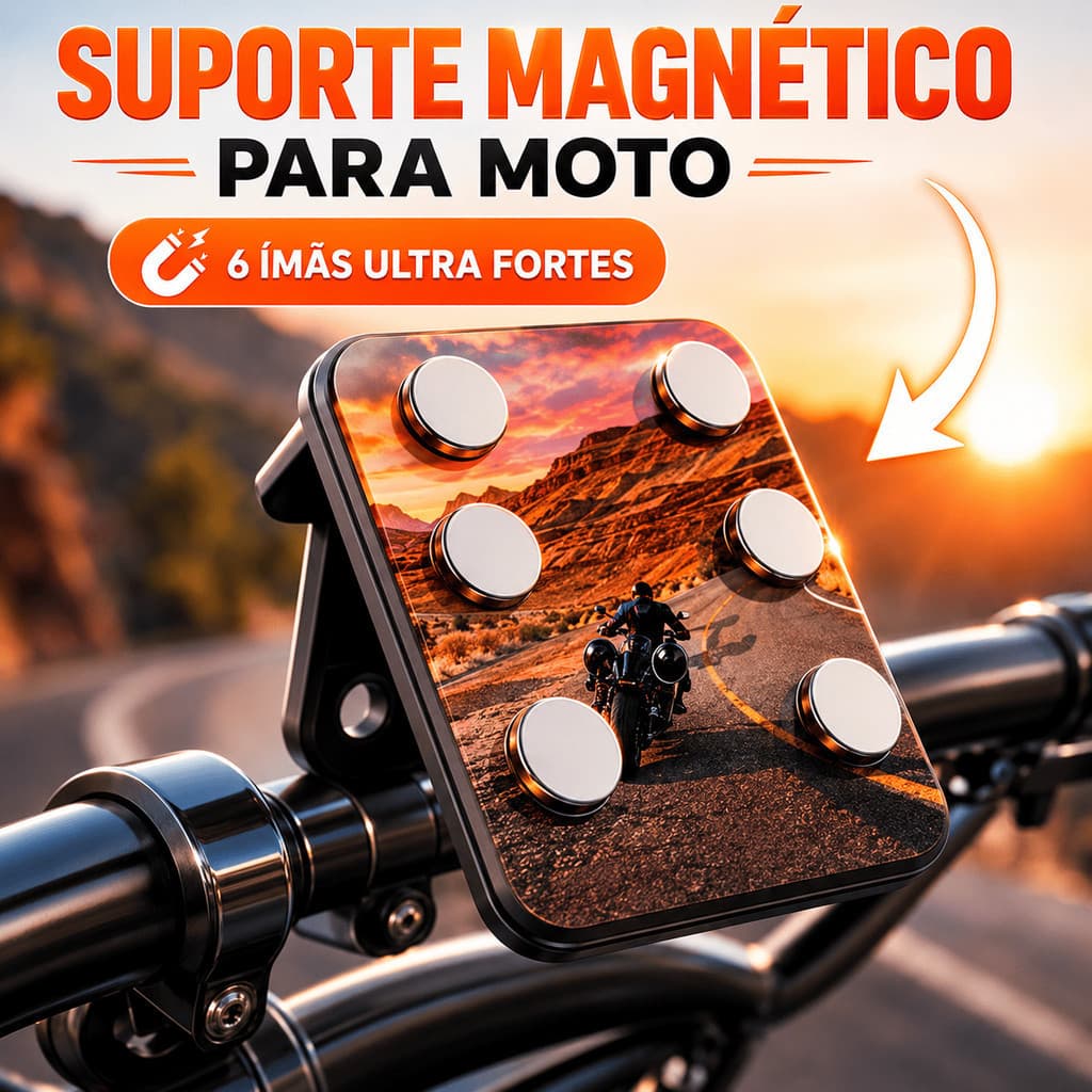 Suporte Magnético Para Motocicleta Com 6 Ímãs Super Fortes Celular Moto Impermeável Rotação 360 Ajustável Universal