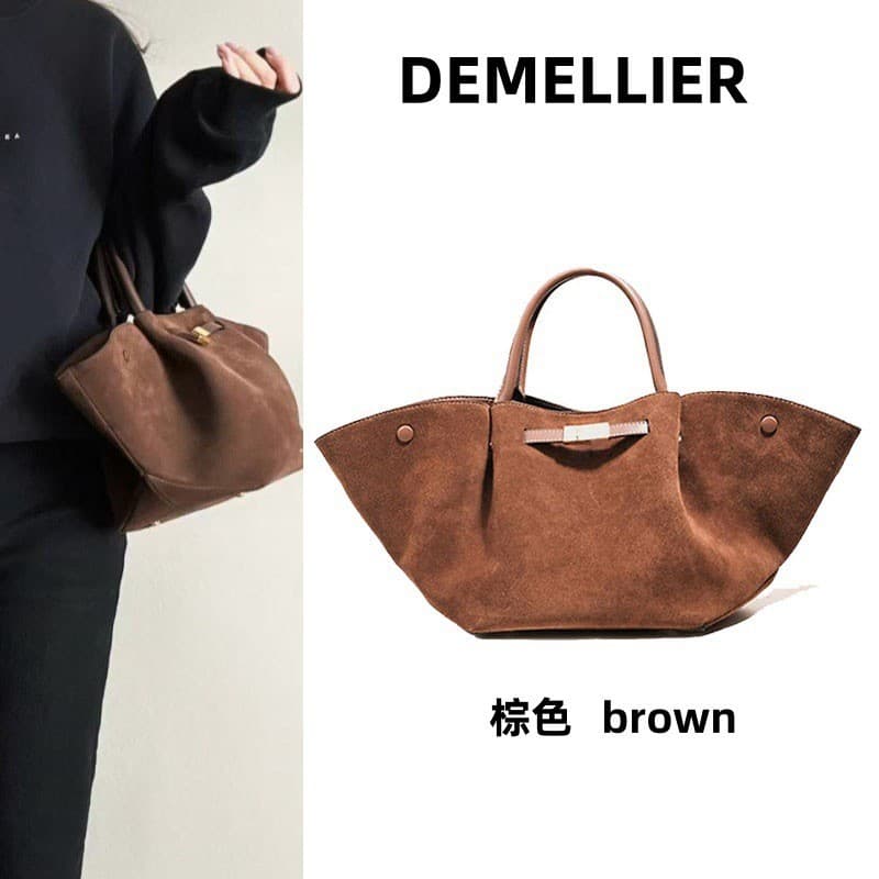 Bolsa de ombro DeMelier em camurça, bolsa tote de alta qualidade em couro bovino, bolsa transversal de couro genuíno de
