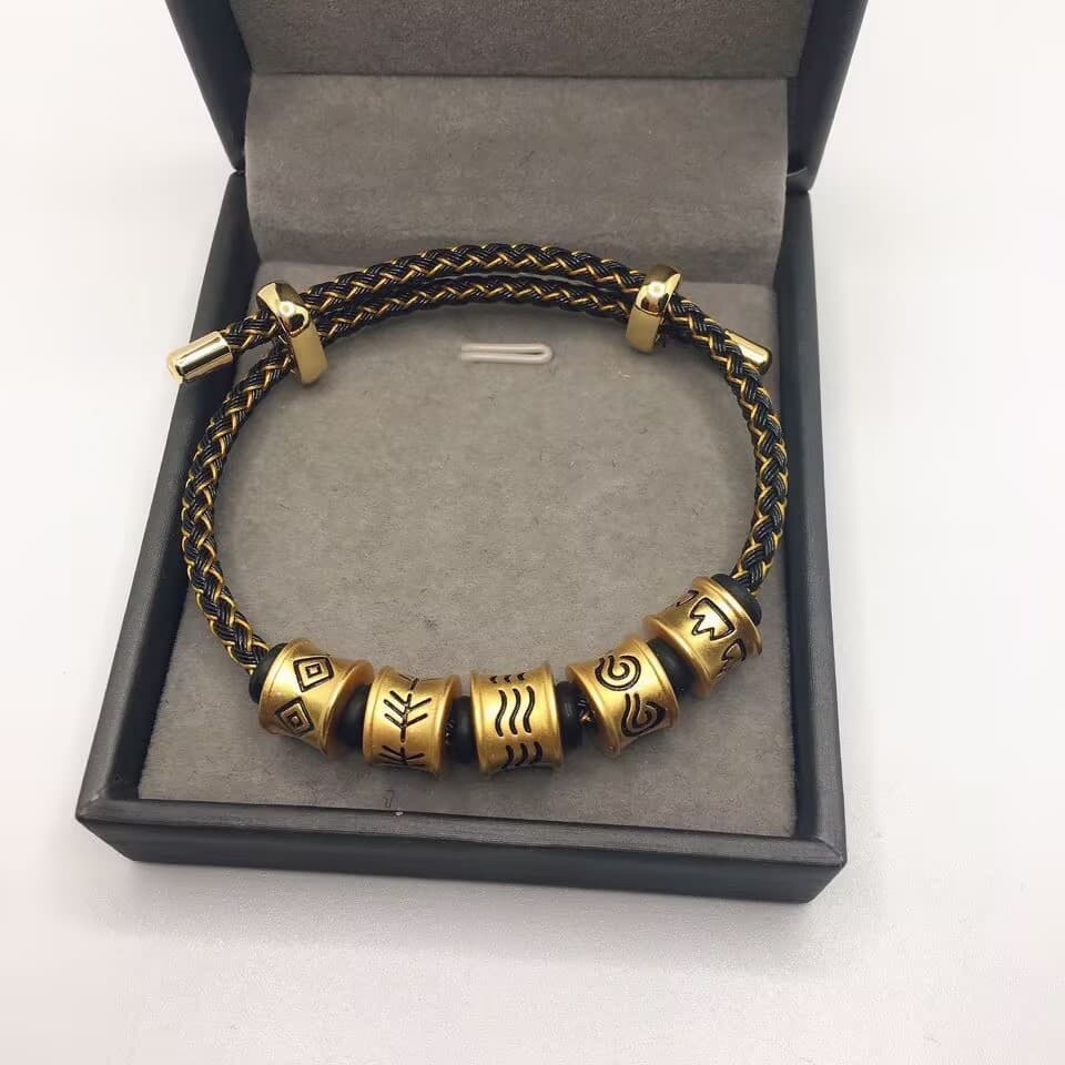 Areia ouro preto ouro cinco elementos madeira dourada água terra transferência contas pulseira masculina diy Passepartou